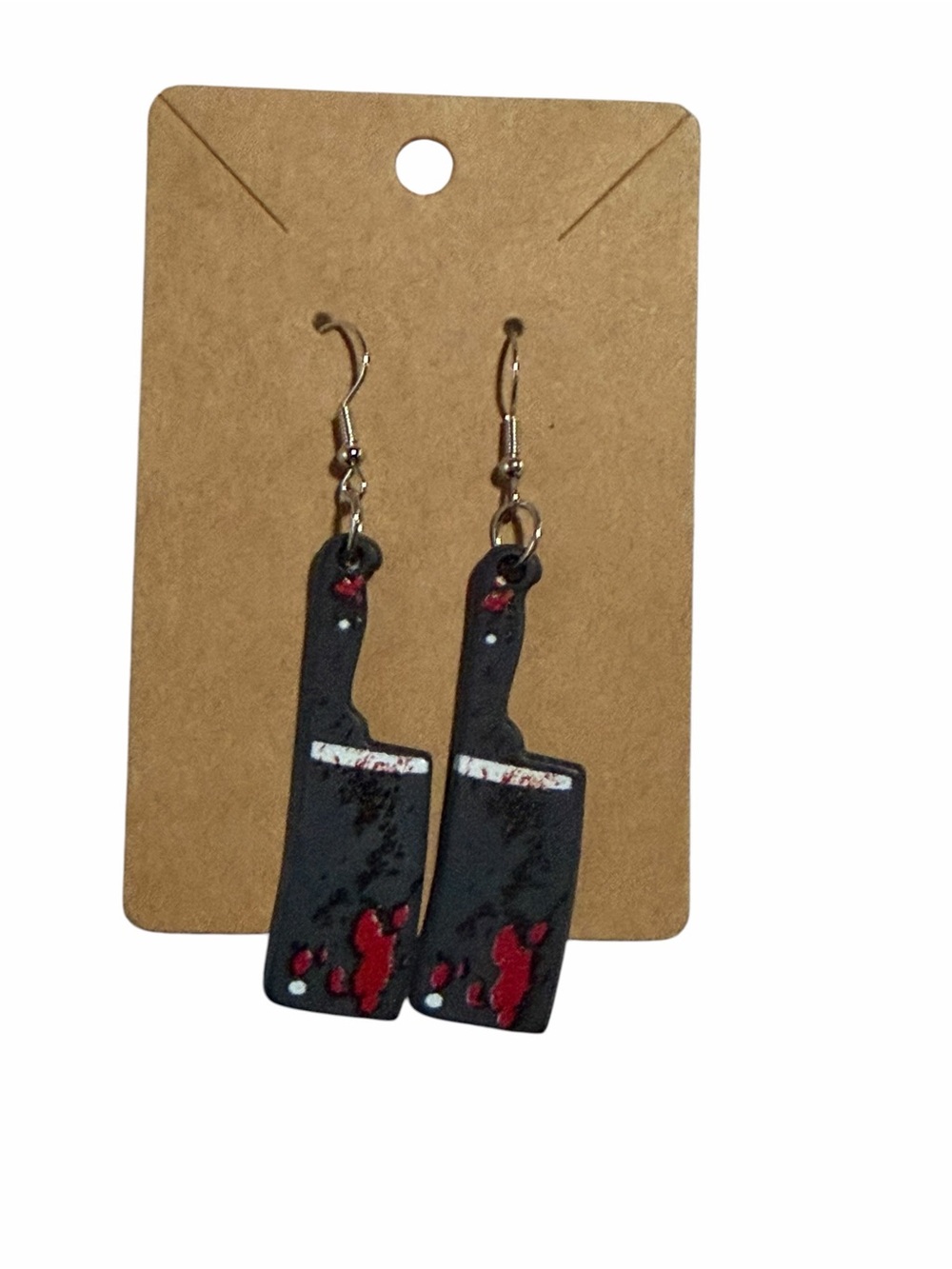 Handmade Black & Red Cleaver Dangle Earrings